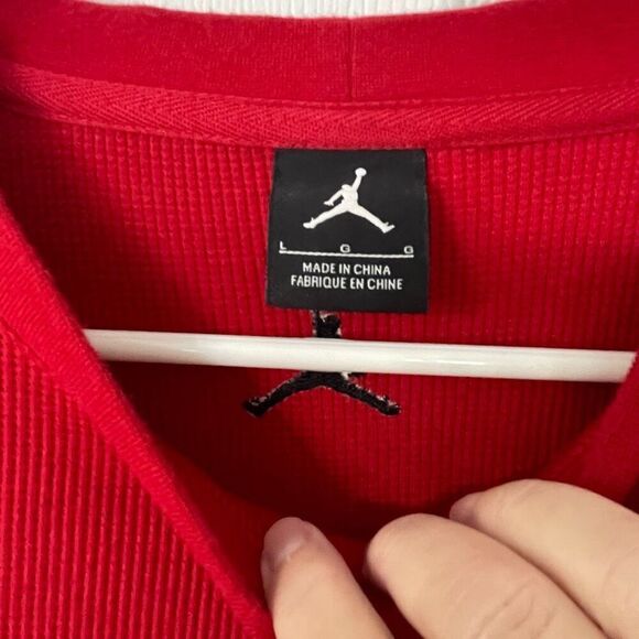 Jordan Brand Red Crewneck thermal Henley 
 Large Jumpman Logo Ribbed Knit Cotton - Picture 3 of 8